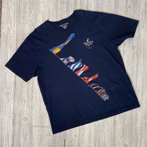Nautica Sailing Club Navy Blue Graphic Print T-Shirt Men's XXL Sailboats Pacific